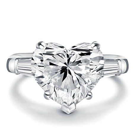 Italo Three Stone Heart Created White Sapphire Engagement Ring