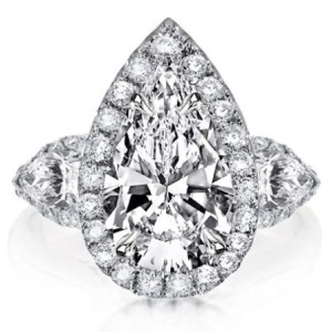 Pear Halo Three Stone Engagement Ring