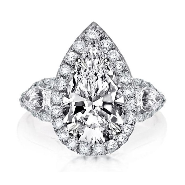 Pear Halo Three Stone Engagement Ring