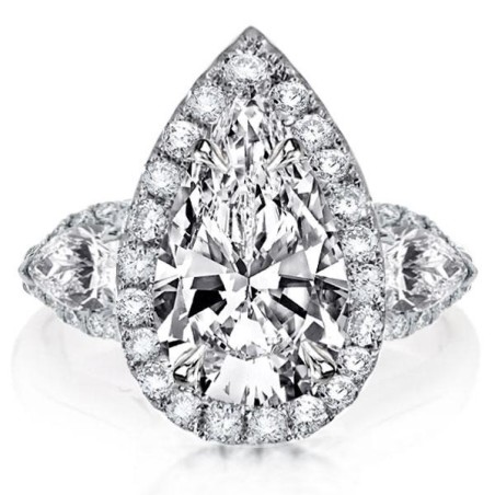 Pear Halo Three Stone Engagement Ring