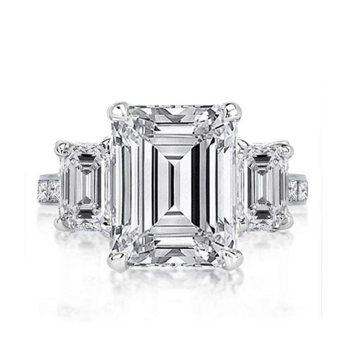 Emerald Three Stone Engagement Ring