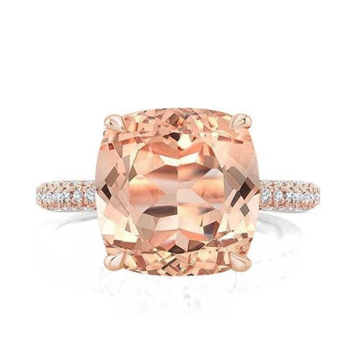 Rose Gold Double Hidden Halo Cushion Champagne Engagement Ring