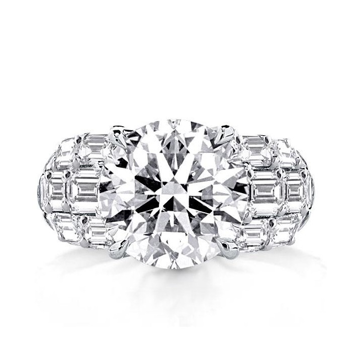 Italo Round & Emerald Cut White Sapphire Unique Engagement Ring