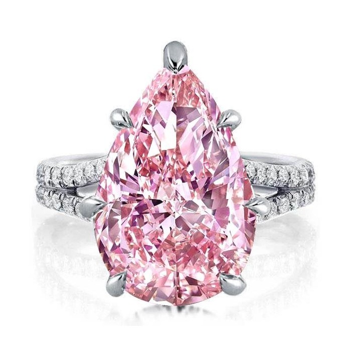Split Pear Created Pink Sapphire Engagement Ring