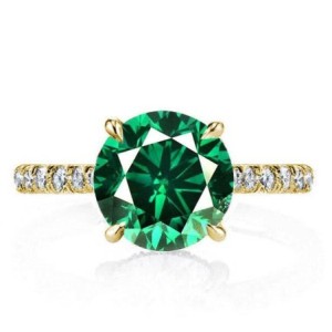 Classic U-Pave Round Cut Emerald Engagement Ring