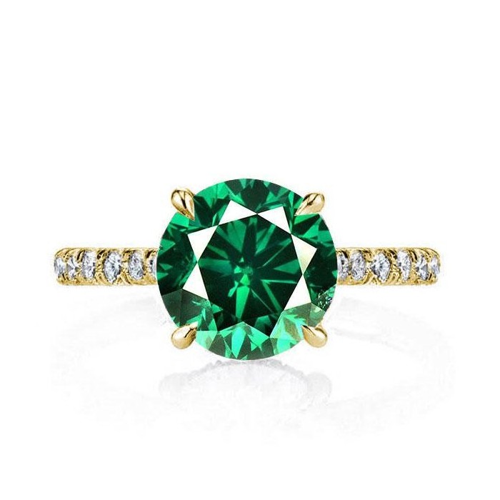 Classic U-Pave Round Cut Emerald Engagement Ring