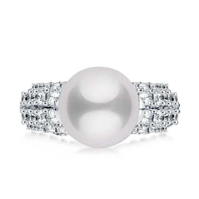 Cutaway Design Four Row Pearl with Round Cut Engagement Ring