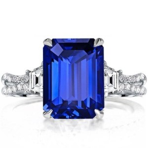 Italo Created Blue Sapphire Ring Three Stone Engagement Ring