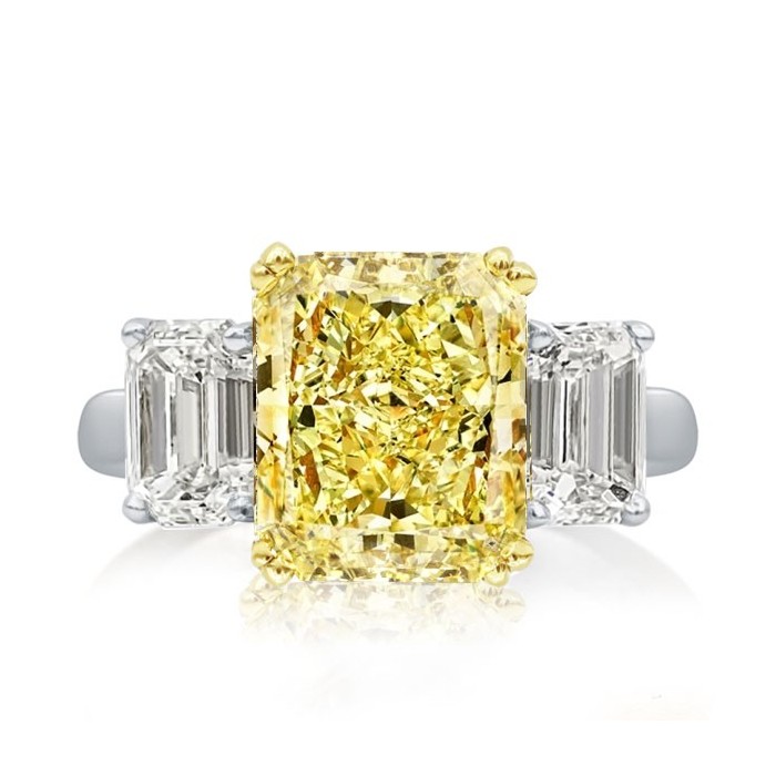 Three Stone Radiant Cut Yellow Topaz Engagement Ring