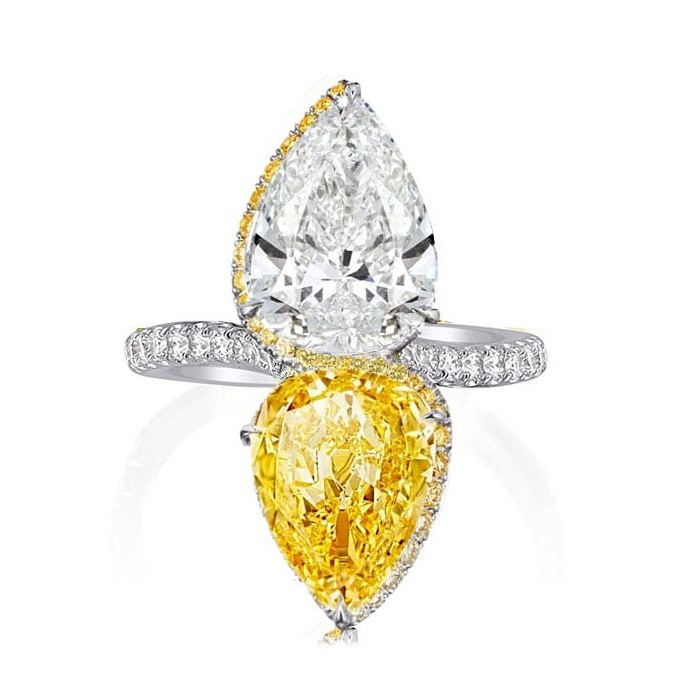 Twin Stone Unique Pear Cut Yellow Topaz Engagement Ring