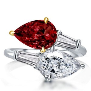 Pear Cut Twin Stone Garnet Engagement Ring