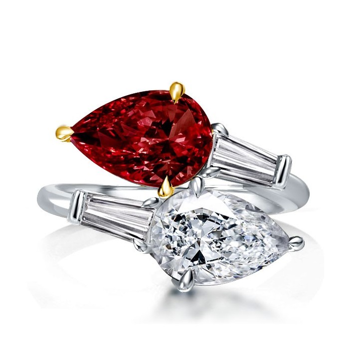 Pear Cut Twin Stone Garnet Engagement Ring