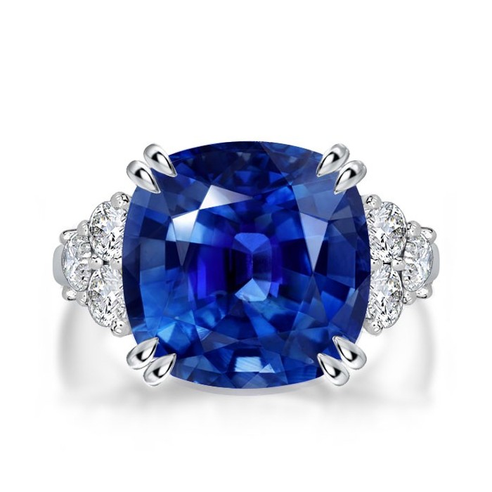 Italo Blue Sapphire Ring Cushion Cut Engagement Ring Cocktail Ring