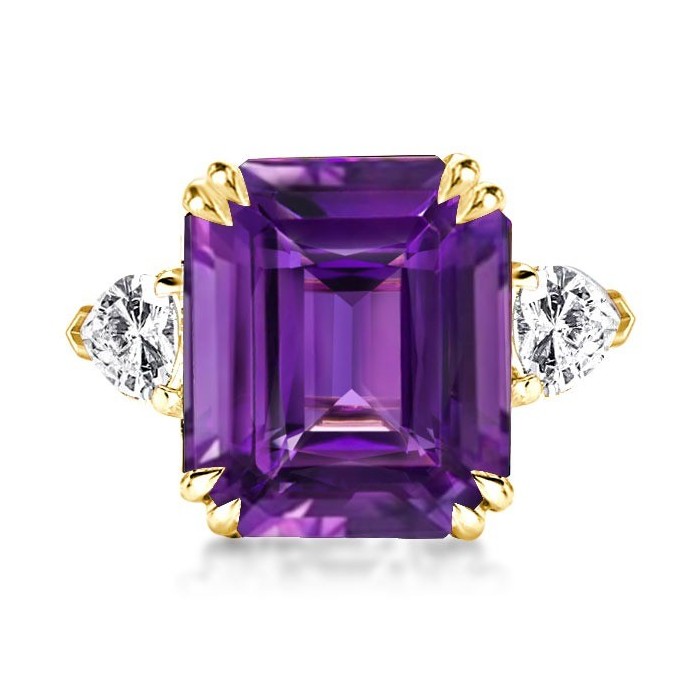 Three Stone Emerald Cut Created Amethyst Engagement Ring