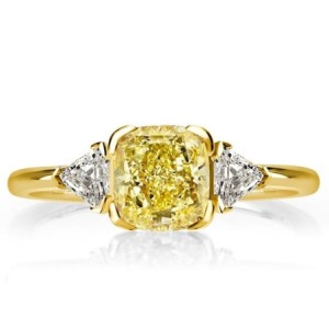 Golden Three Stone Cushion Cut Yellow Topaz Engagement Ring