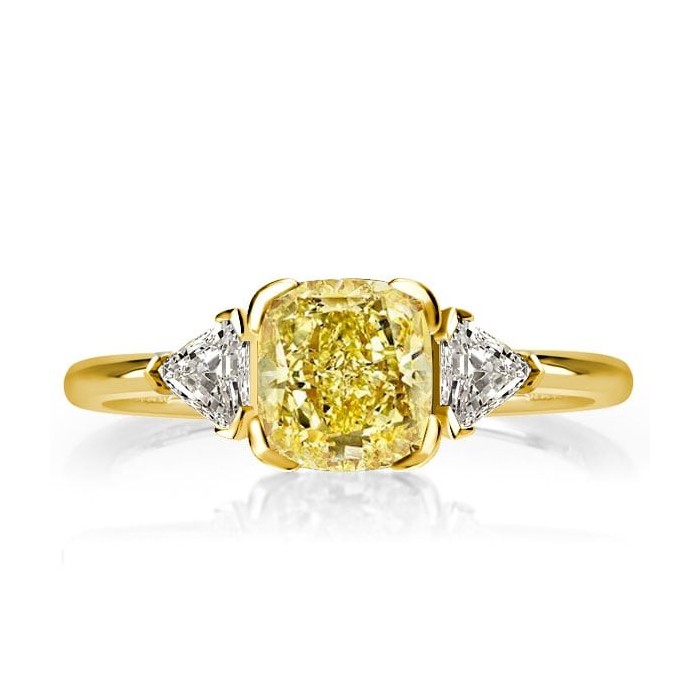 Golden Three Stone Cushion Cut Yellow Topaz Engagement Ring