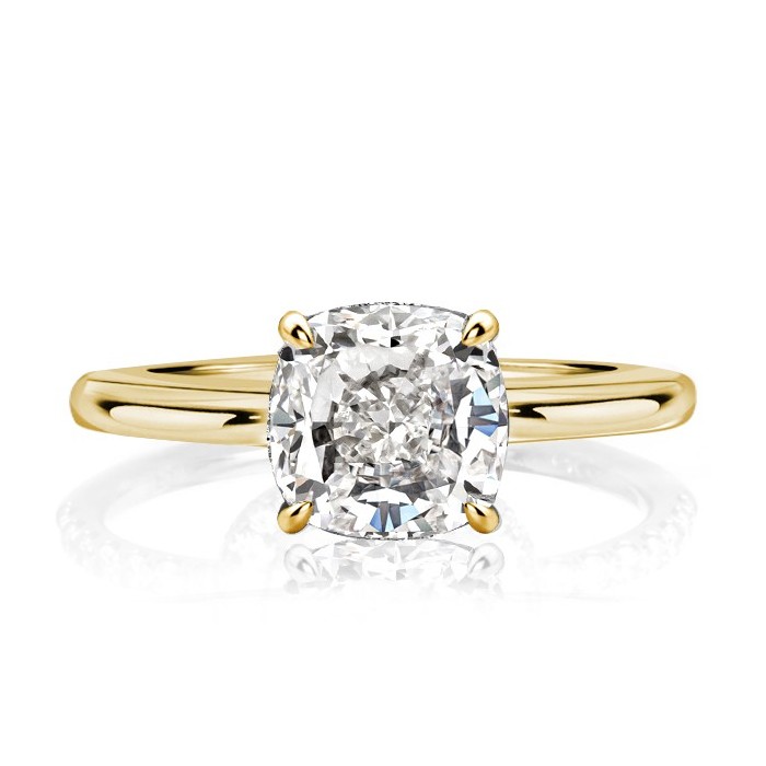 Classic Golden Solitaire Cushion Cut Engagement Ring