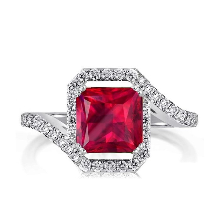 Ruby Engagement Ring Halo Engagement Ring Sterling Silver Ring