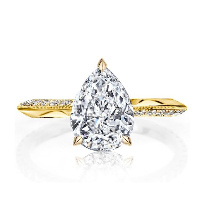 Italo Golden Pear Cut White Sapphire Engagement Ring