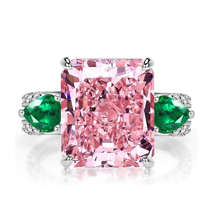 Italo Three Stone Radiant Cut Pink Sapphire Engagement Ring