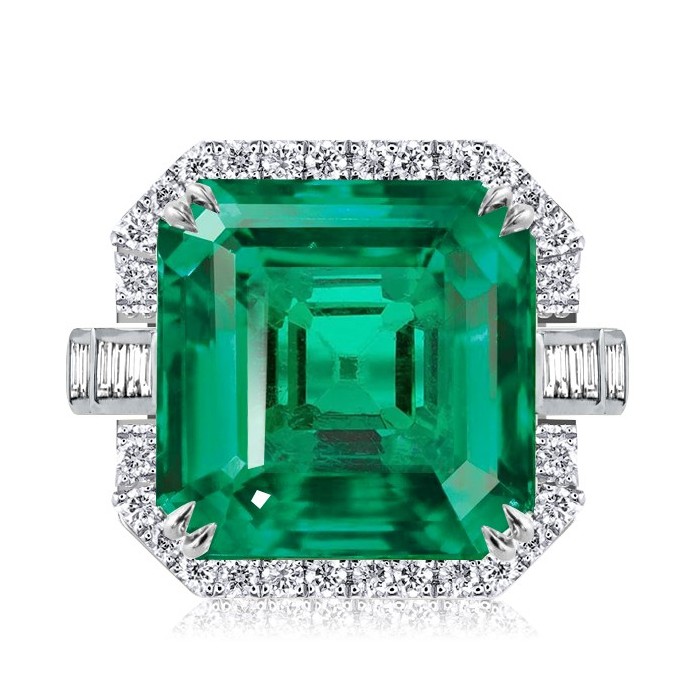 Italo Halo Asscher Cut Emerald Color Engagement Ring