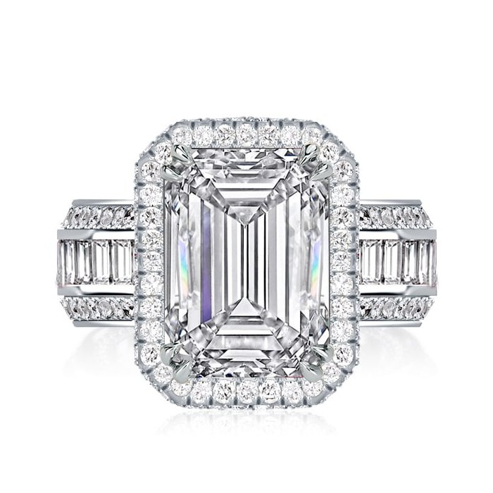 Italo Halo Emerald Cut White Sapphire Engagement Ring