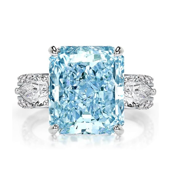 Three Stone Radiant Cut Aquamarine Engagement Ring