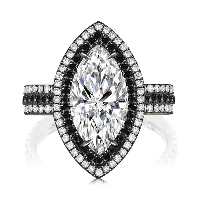 Italo Black Marquise White Sapphire Engagement Ring For Women