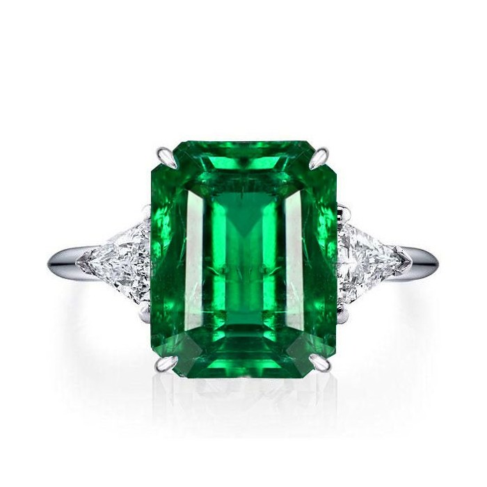 Italo Green Emerald Ring Three Stone Emerald Cut Engagement Ring