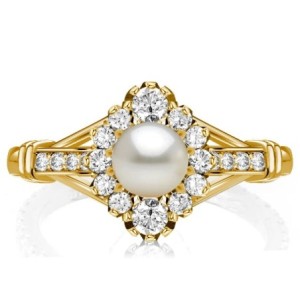 Italo Antique Golden Round Pearl Engagement Ring For Women