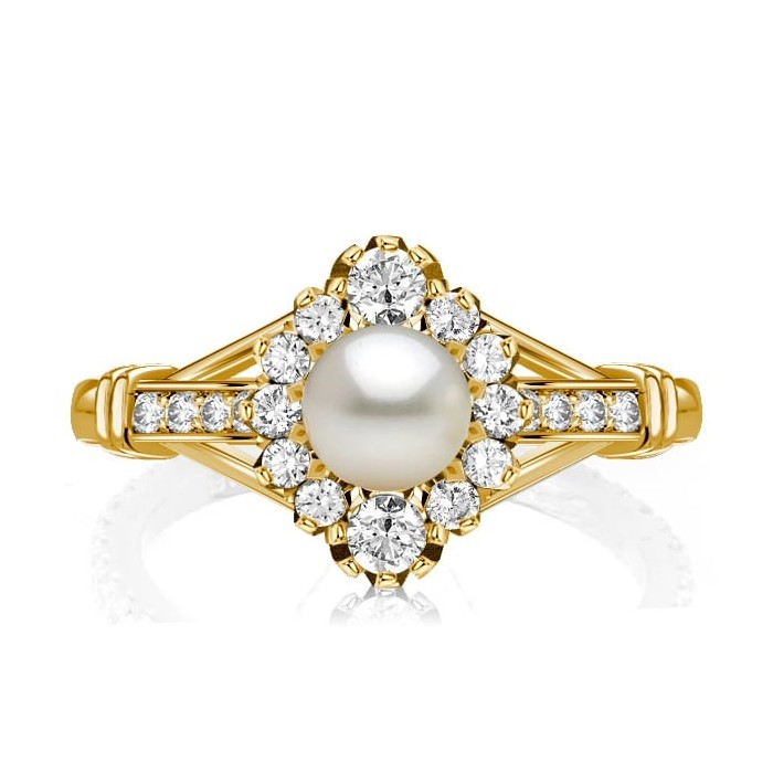 Italo Antique Golden Round Pearl Engagement Ring For Women