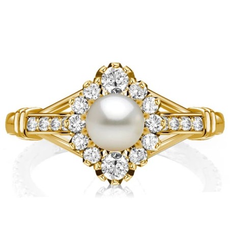 Italo Antique Golden Round Pearl Engagement Ring For Women