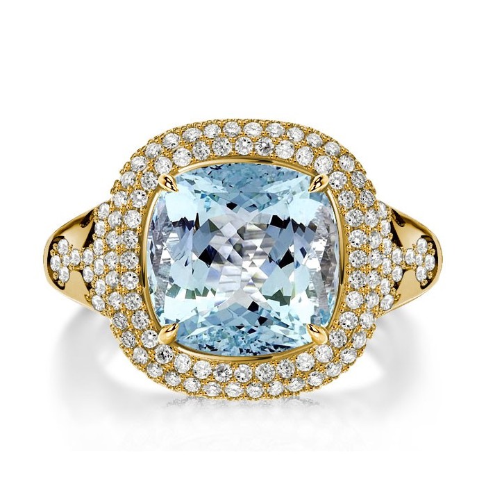 Italo Aquamarine Cushion Dripping Ring Engagement Ring For Women