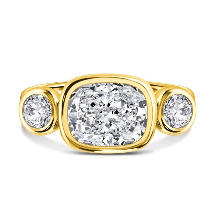 Italo Created White Sapphire Engagement Ring Cushion Cut Three Stone Engagement Ring