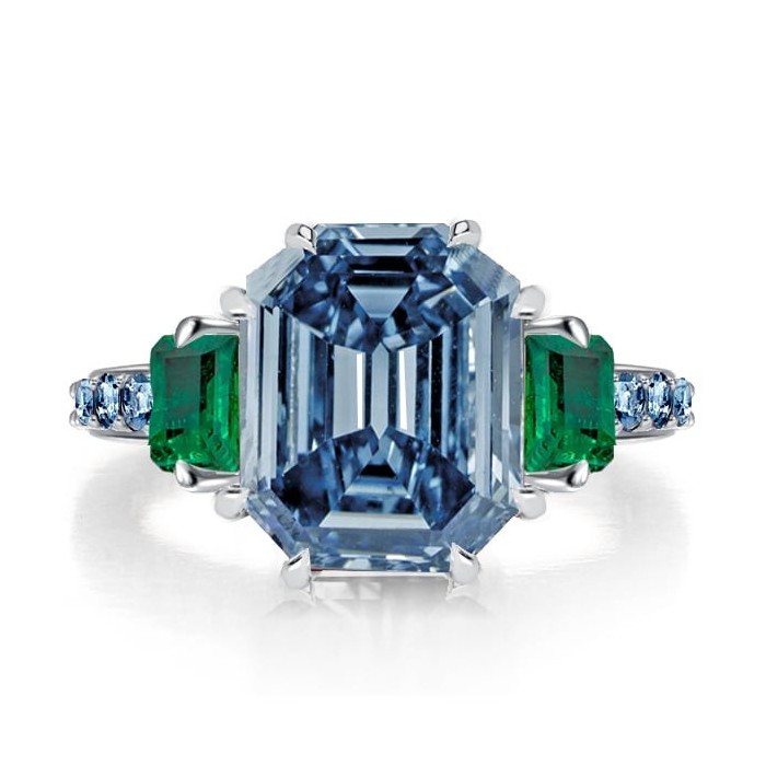 Italo Unique 3 Stone Blue Topaz Engagement Ring Promise Ring