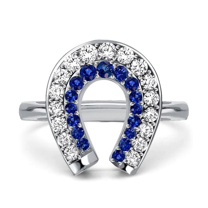 Italo White & Blue Sapphire Horseshoe Ring Engagement Ring
