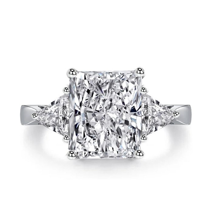 Italo Radiant Cut 3 stone Engagement Ring In Sterling Silver