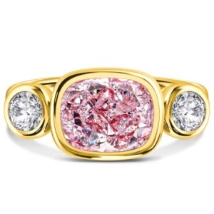 Italo Pink Ring Cushion Cut 3 Stone Engagement Ring