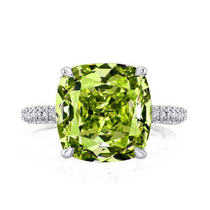 Italo Hidden Halo Peridot Cushion Cut Micro Pave Engagement Ring For Women