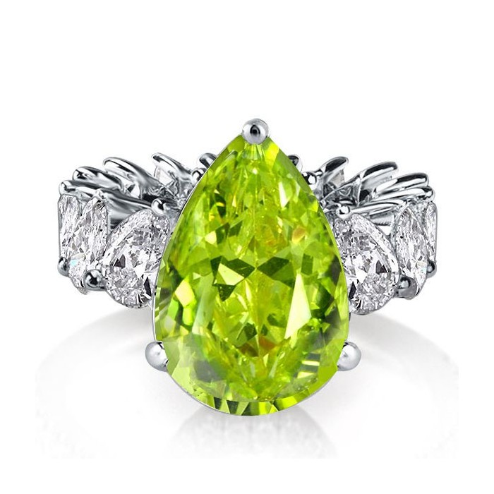 Italo Unique Peridot Pear Shaped Engagement Ring