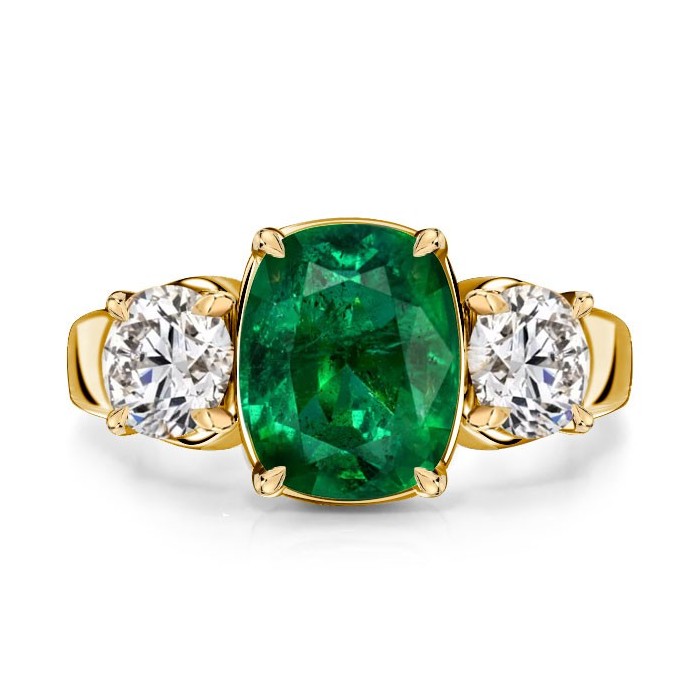 Italo 3 Stone Emerald Sapphire Cushion Cut Engagement Rings