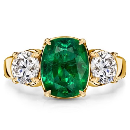 Italo 3 Stone Emerald Sapphire Cushion Cut Engagement Rings
