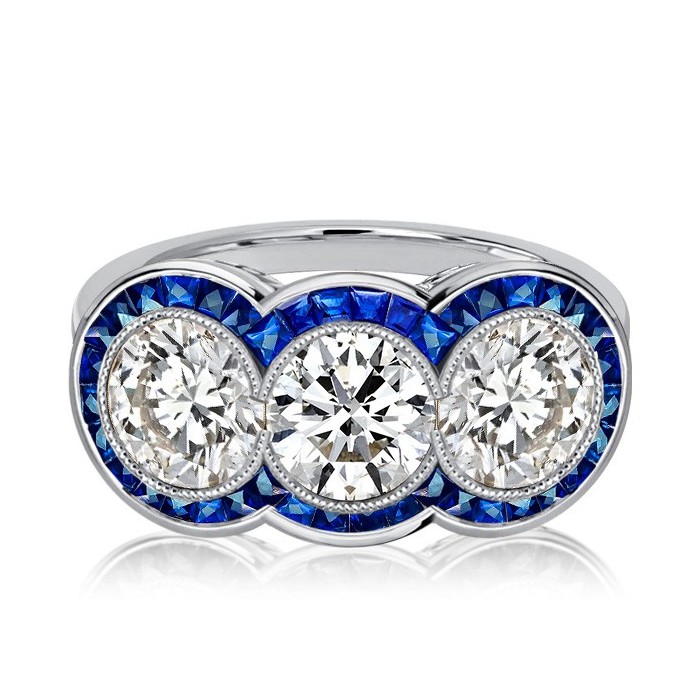 Italo 3 Stone Art Deco Anniversary Rings Vintage Engagement Ring