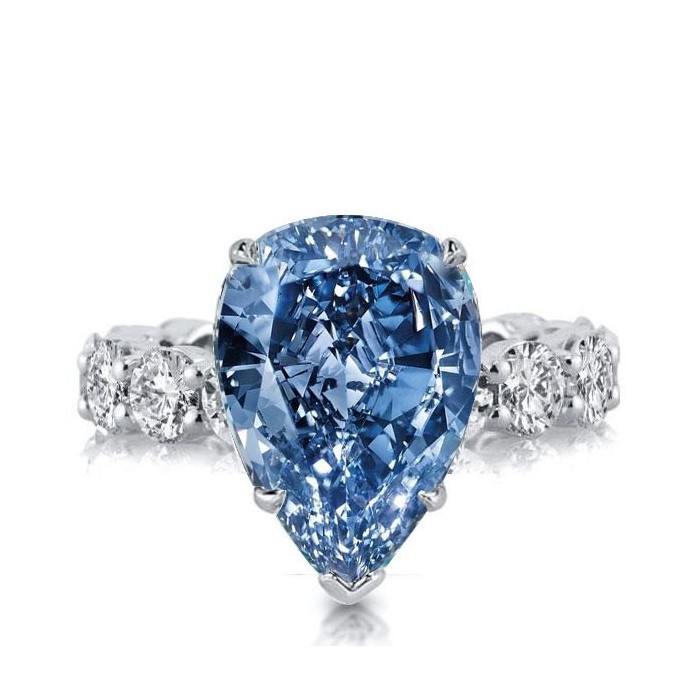 Italo Blue Topaz Pear Shaped Eternity Shank Engagement Ring