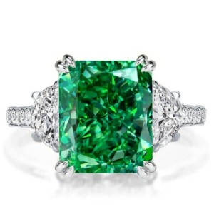 Italo Radiant Cut Emerald Green Ring Unique Engagemeng Ring