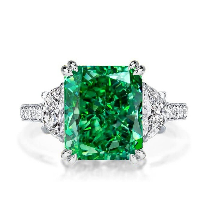 Italo Radiant Cut Emerald Green Ring Unique Engagemeng Ring