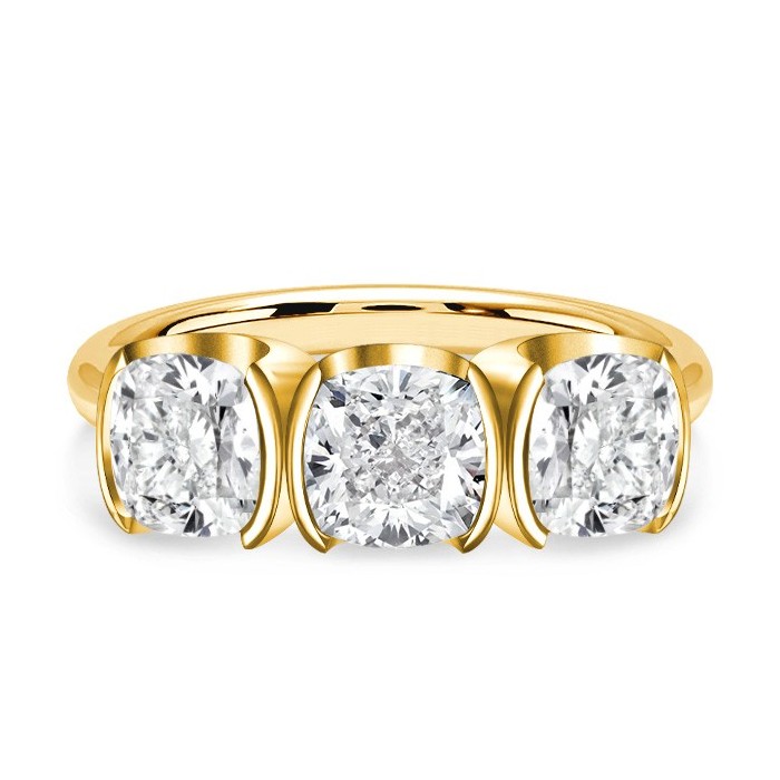 Italo Cushion Cut White Sapphire Engagement Rings 3 Stone Ring