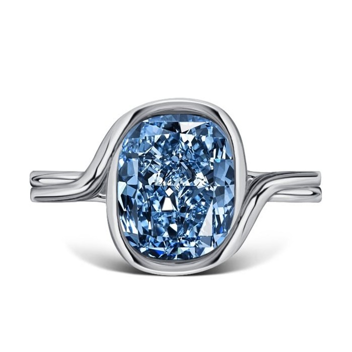 Italo Cushion Cut Blue Topaz Ring Vintage Engagement Ring