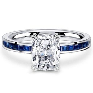 Italo Channel Set Cushion Cut White Sapphire Engagement Rings