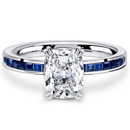 Italo Channel Set Cushion Cut White Sapphire Engagement Rings
